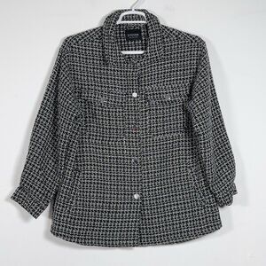 Stoosh Tweed Snap Front Jacket Womens Sz L Black White Check Plaid
